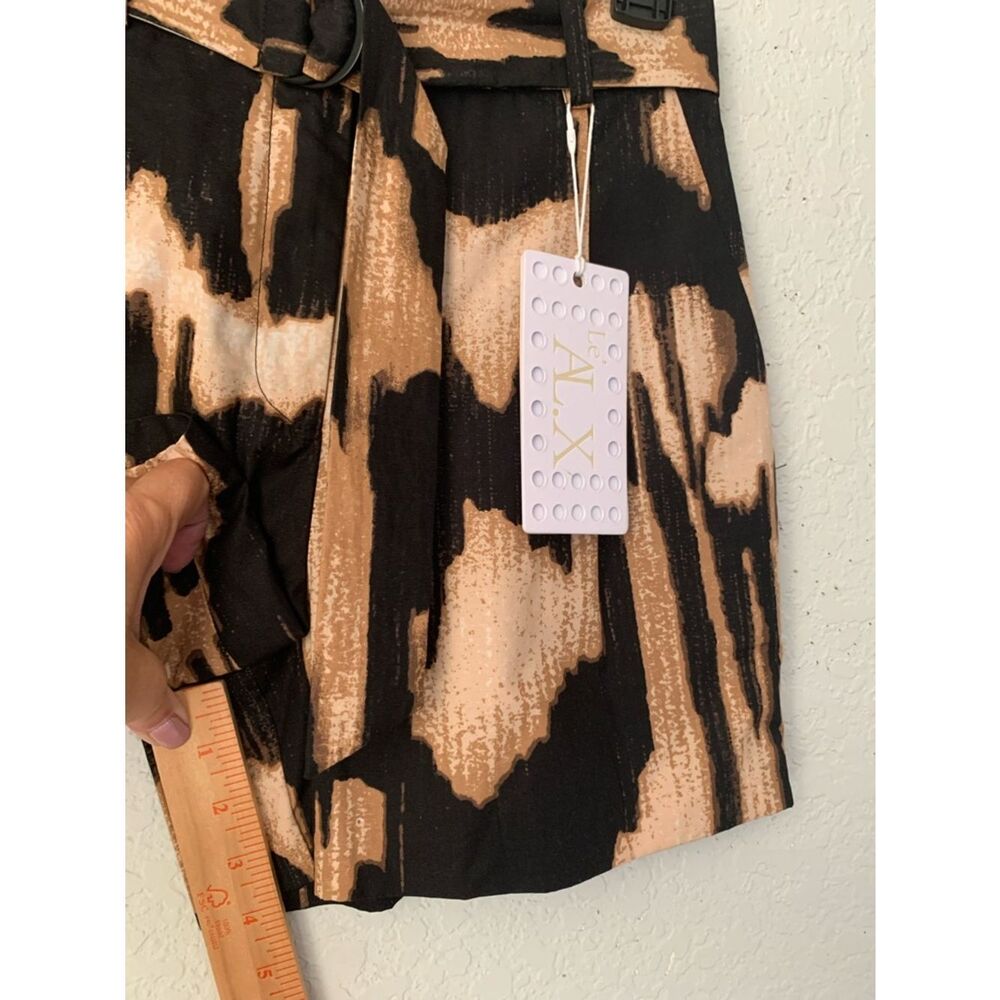 NWT Le’ AL.X Black & Tan Abstract Tie-Waist Shorts Pockets Size 0 - Picture 5 of 11